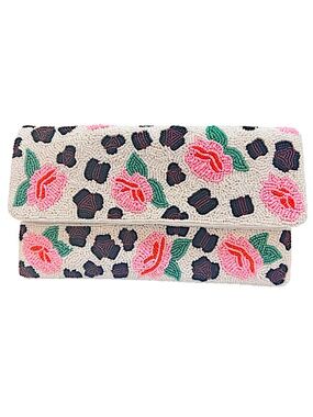 Beaded Rose Floral Crossbody Clutch Bag, Bridesmaid Gift Pink Clutch